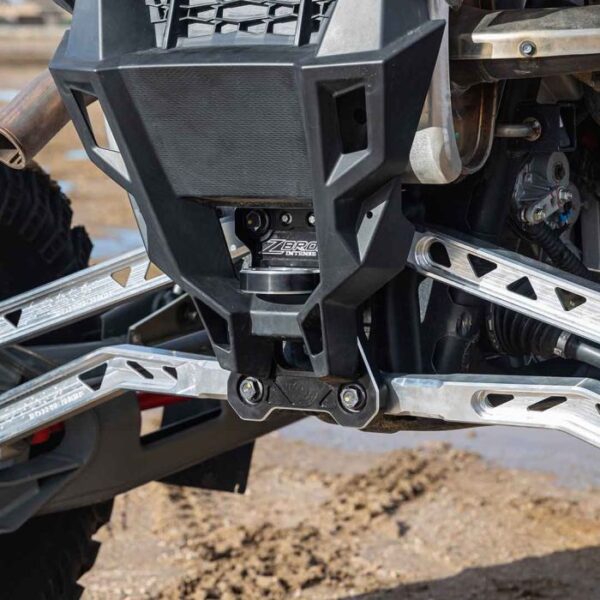 ZBroz Polaris RZR Pro R/Turbo R Intense Billet Gusset Plate with Tow Ring installed with raw Intense radius rods