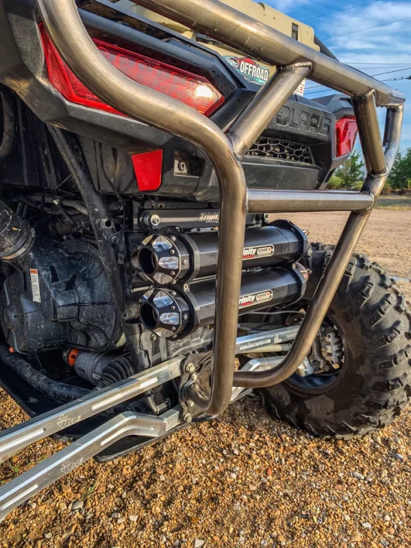 Trinity Contrast Cut Muffler Tip installed on RZR