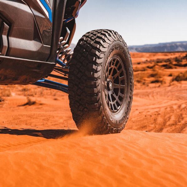 Wheels installed in dirt