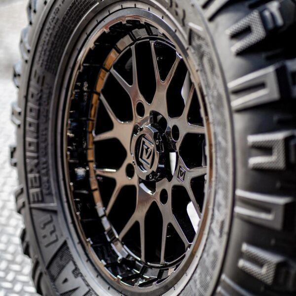 Wheel with all terrain tire up close