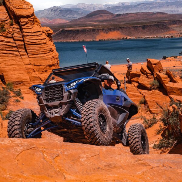 mounted with car on rocks in Moab