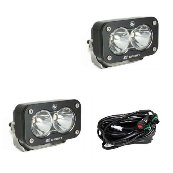 S2 Sport Black LED Auxiliary Light Pod Pair - Clear Spot