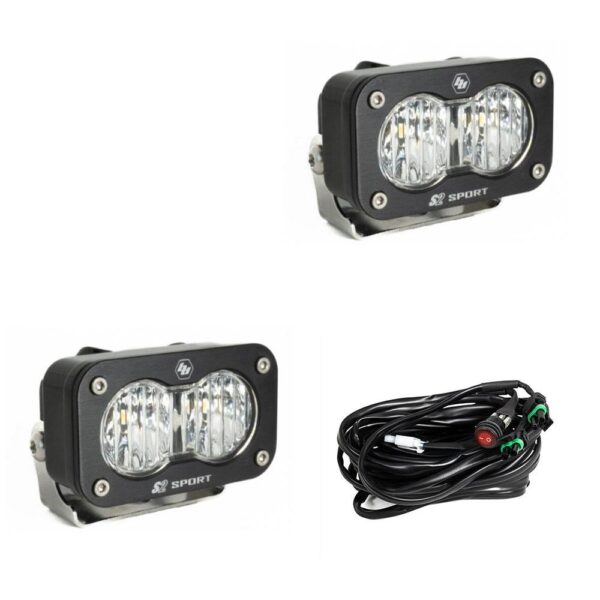 S2 Sport Black LED Auxiliary Light Pod Pair - Clear Wide Cornering