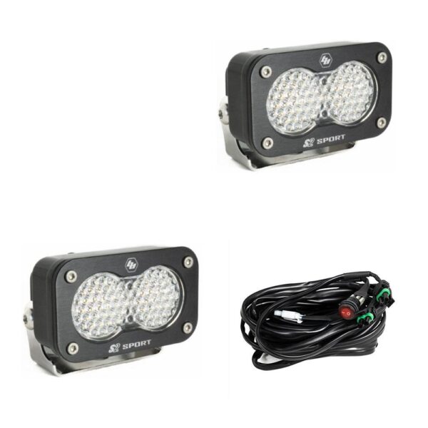 S2 Sport Black LED Auxiliary Light Pod Pair - Clear Work/Scene