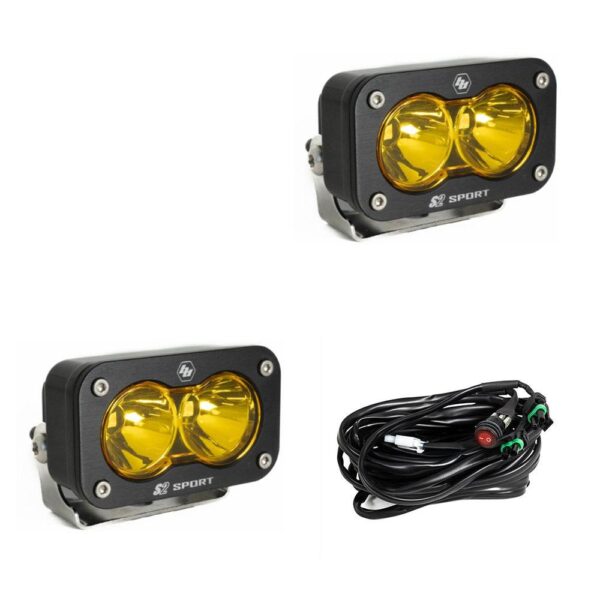 S2 Sport Black LED Auxiliary Light Pod Pair - Amber Spot