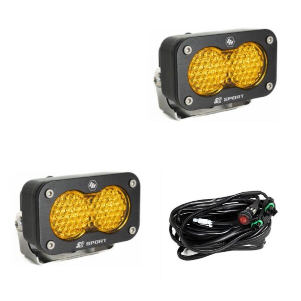 S2 Sport Black LED Auxiliary Light Pod Pair - Amber Work/Scene